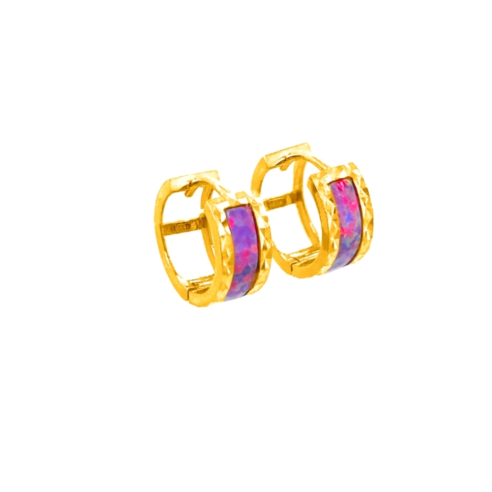 14K Yellow Gold Opal Hoop Earrings